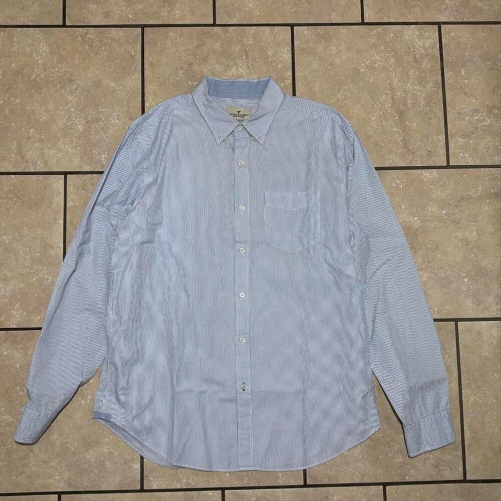 American Eagle Seriously Soft Classic Fit Striped Oxford Shirt Size L